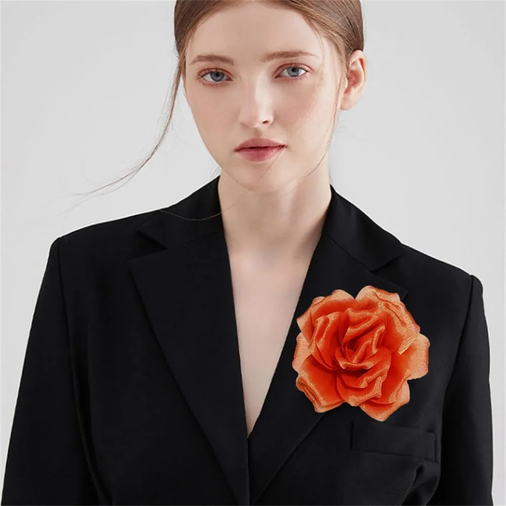 Flash Camellia Flower Brooch Pin for Women Men Elegant Texture Fabric Dahlia Rose Floral Brooches Lapel Pins Dainty Wedding Holiday Party Costume Dress Accessories Jewelry
