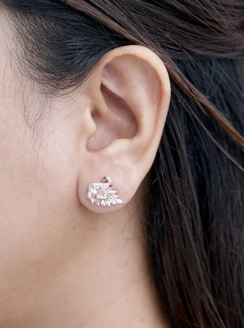Flaunting Swan Stud Earrings (Pure Silver)