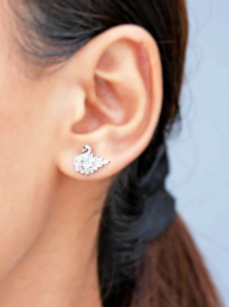 Flaunting Swan Stud Earrings (Pure Silver)