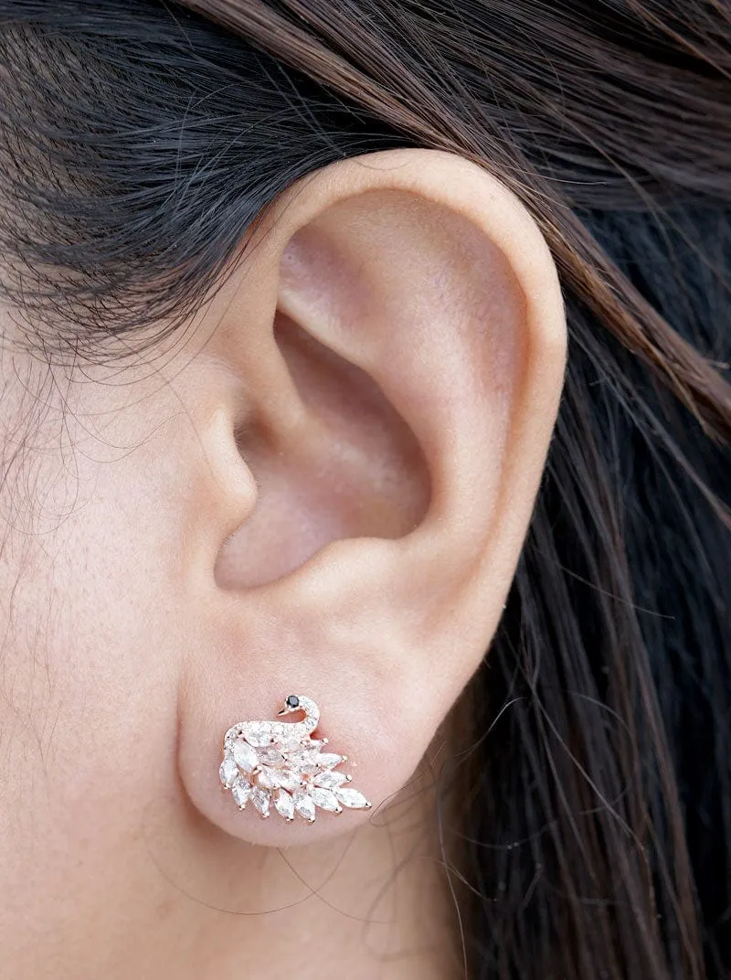 Flaunting Swan Stud Earrings (Pure Silver)