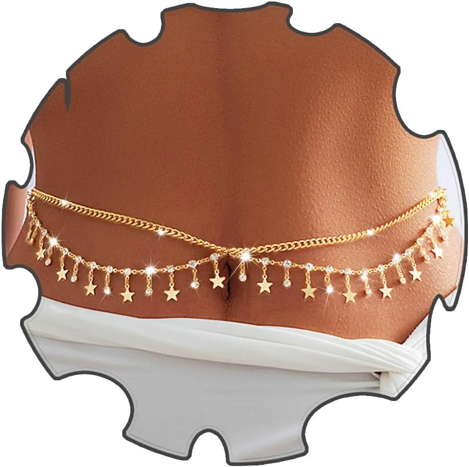 Florry Rhinestone Belly Chain Sequin Waist Chain Bikini Body Jewelry Chains Beach Belly Chain for the Waist Tassel Layered 18K Gold Body Chains for Women and Girls