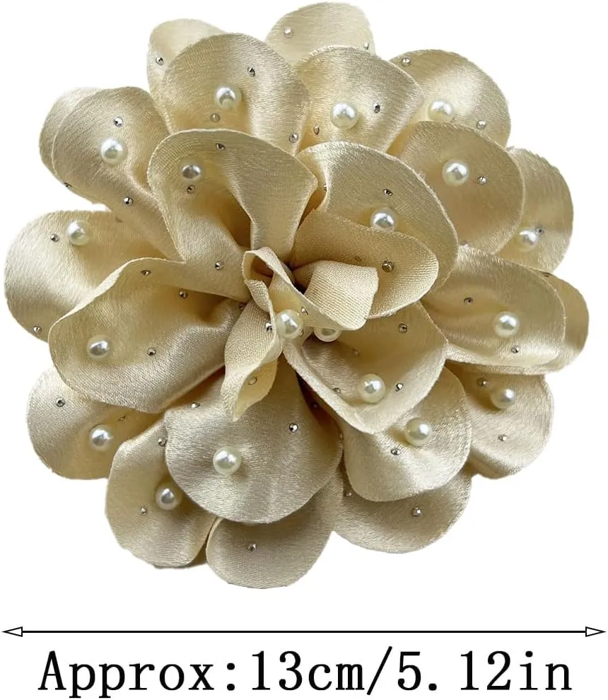 Flower Brooch, Dainty Satin Fabric Rose Flower Extra Big Lapel Pins Elegant Silk Camellia Brooches For Women Wedding Party Banquet Ceremony Dress Suit Accessories Jewelry Gifts