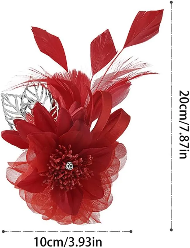 Flower Brooch Feather Brooch Corsage Brooch Silk Floral Hairpin Cloth Hair Clip Suit Women Girl Evening Dress Headdress Brooch Hair Accessories Banquet Wedding Clothing Decoration (Blue)