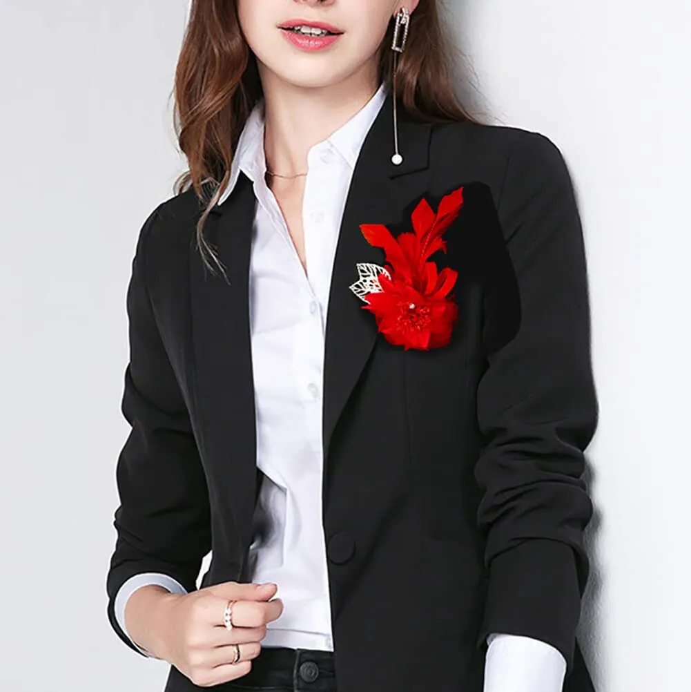 Flower Brooch Feather Brooch Ladies Flower Hair Clip Brooch for Travel Party Holiday