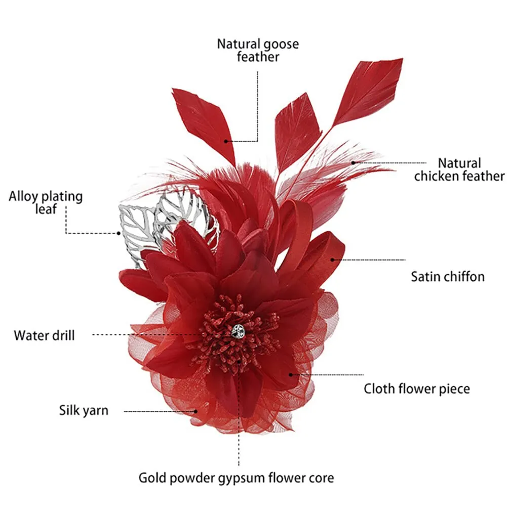 Flower Brooch Feather Brooch Ladies Flower Hair Clip Brooch for Travel Party Holiday
