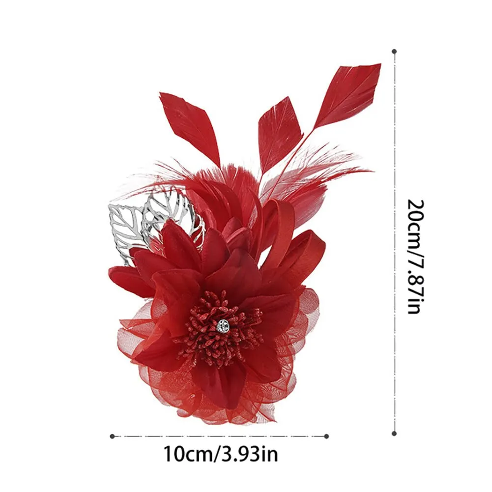 Flower Brooch Feather Brooch Ladies Flower Hair Clip Brooch for Travel Party Holiday