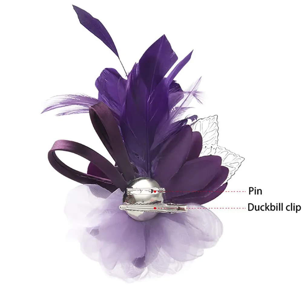 Flower Brooch Feather Brooch Ladies Flower Hair Clip Brooch for Travel Party Holiday