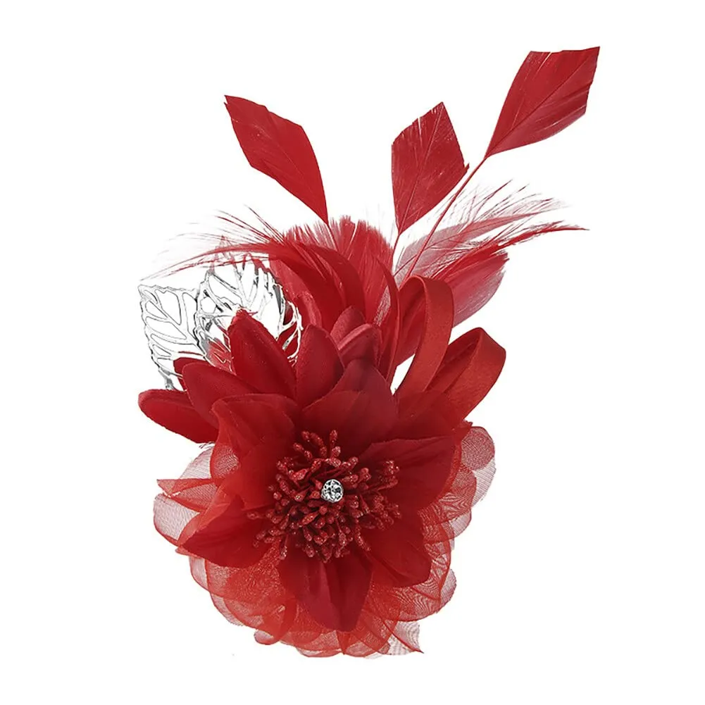 Flower Brooch Feather Brooch Ladies Flower Hair Clip Brooch for Travel Party Holiday