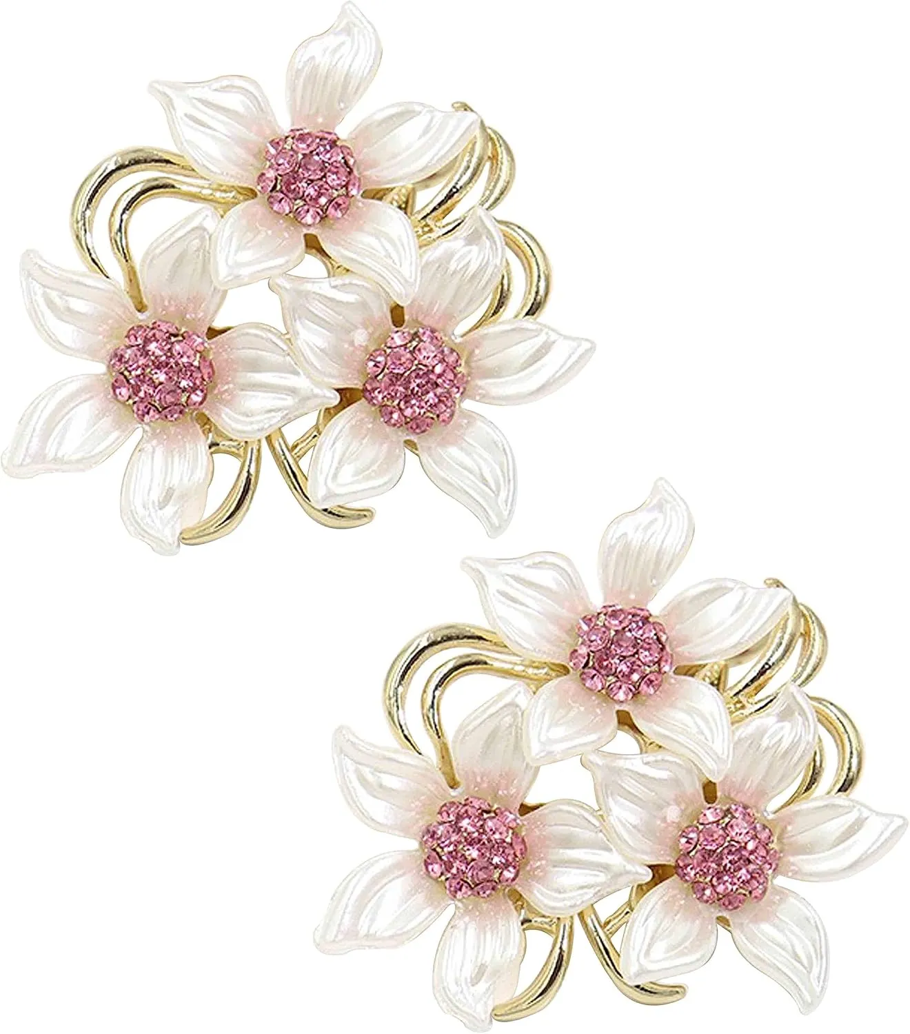 Flower Brooches for Women - 2Pcs Blossom Crystals Rhinestones Brooches Pins with Gold Tone - Great for Wife,Sisters,Friends,Daily Wear or Dating