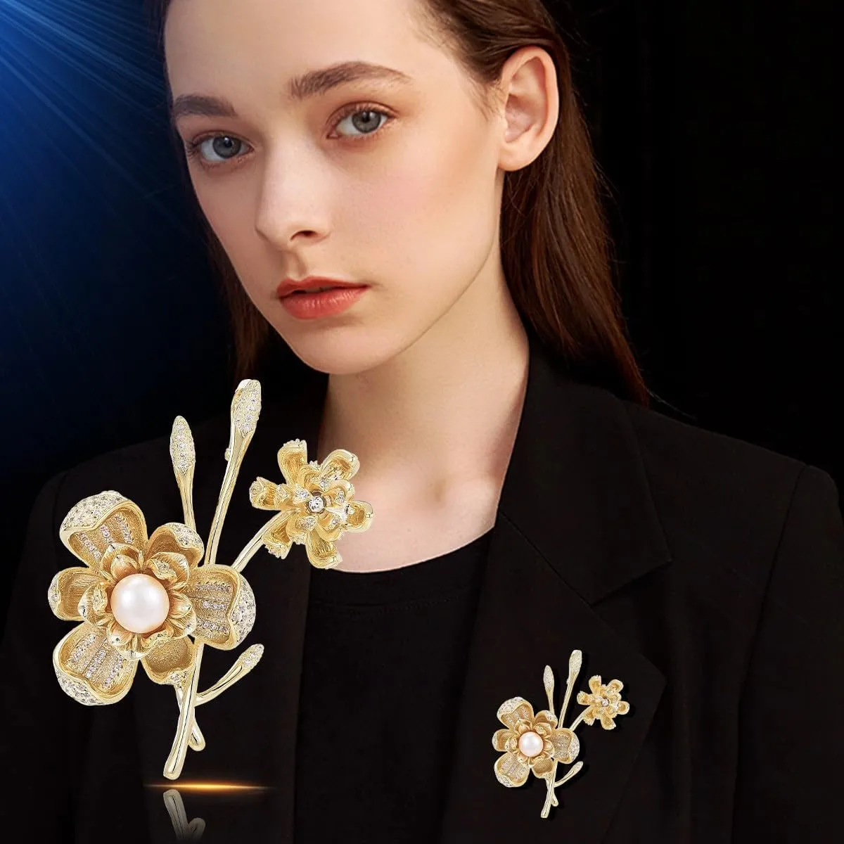 Flower Rhinestone Brooch Pin for Women Vintage Wedding Brooches Lapel Pin for Graduation Daily Jewelry Supplies