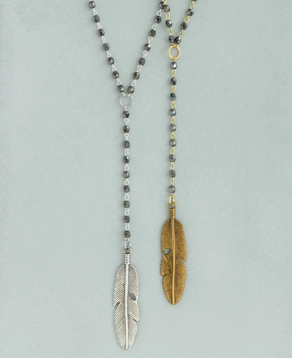Fly High Beaded Y Necklace with Feather Pendant, USA