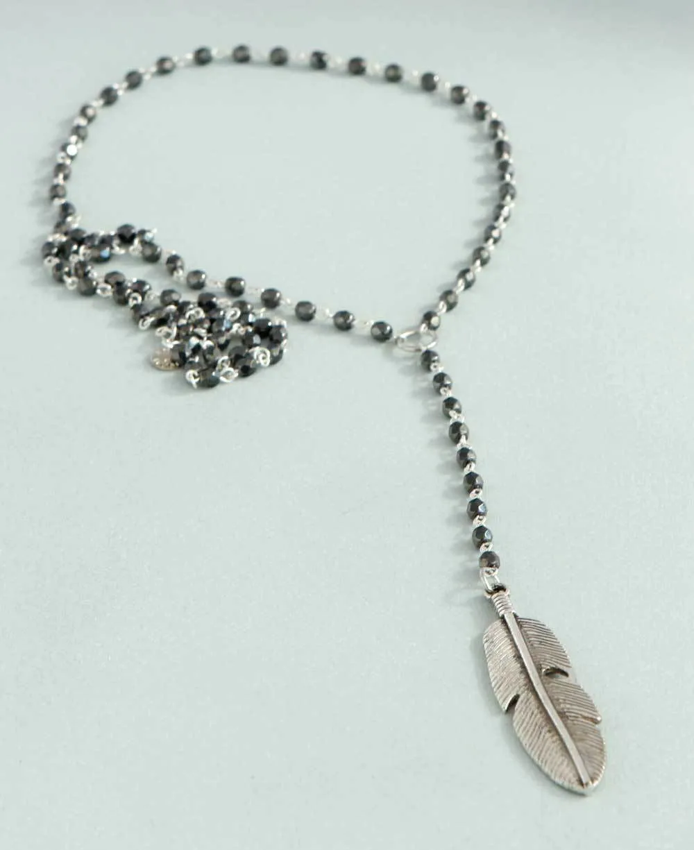 Fly High Beaded Y Necklace with Feather Pendant, USA