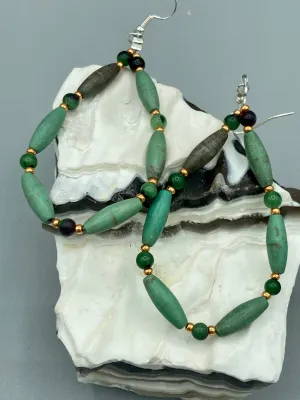 Forest Green Magnesite And Ruby Zoisite Stone Beaded Earrings, Hippie Vibe, Shabby Chic, Boho Chic, Nature Inspired, Bohemian