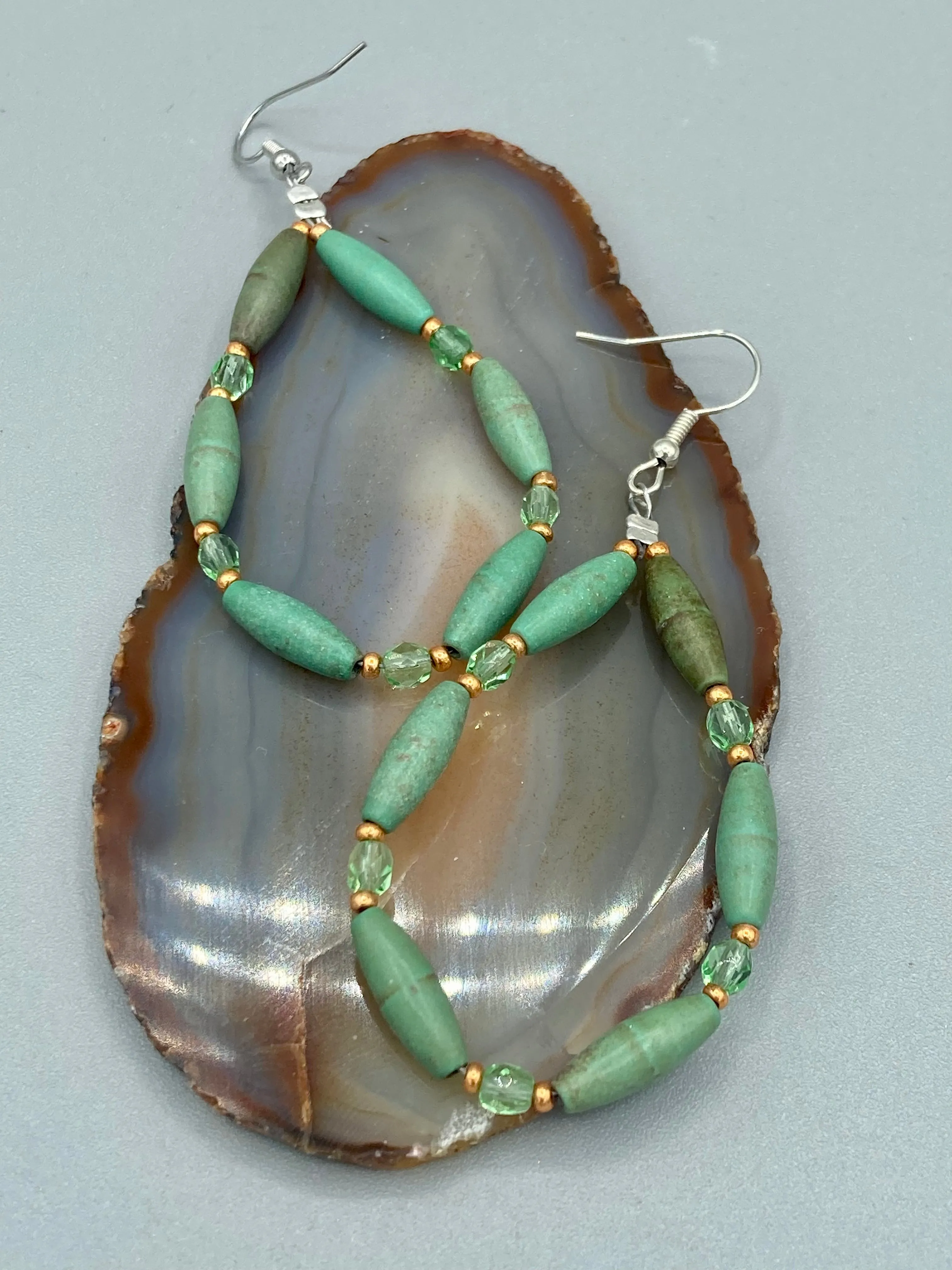 Forest Green Magnesite Stone Beaded Earrings, Hippie Vibe, Shabby Chic, Boho Chic, Nature Inspired, Bohemian