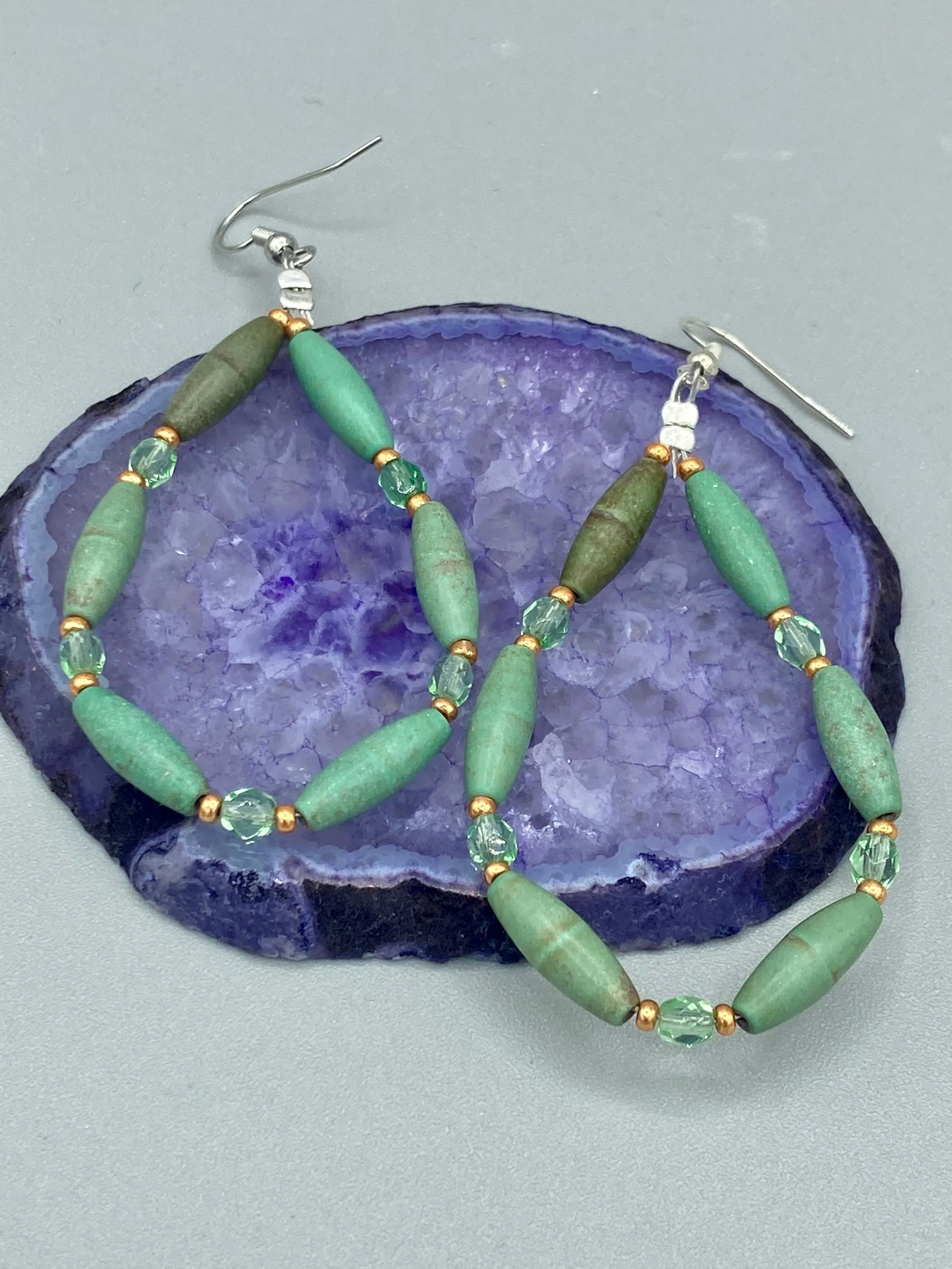 Forest Green Magnesite Stone Beaded Earrings, Hippie Vibe, Shabby Chic, Boho Chic, Nature Inspired, Bohemian