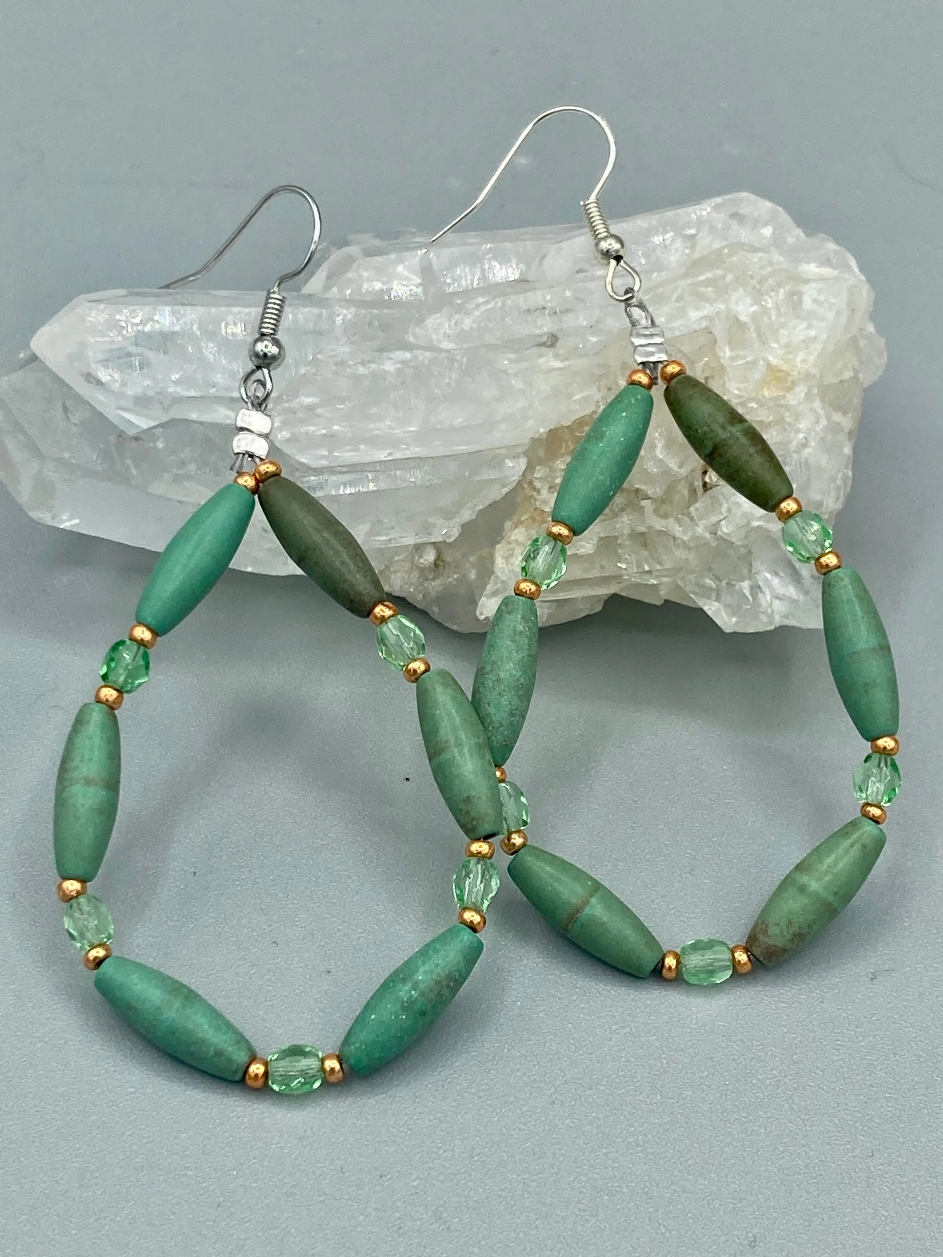 Forest Green Magnesite Stone Beaded Earrings, Hippie Vibe, Shabby Chic, Boho Chic, Nature Inspired, Bohemian