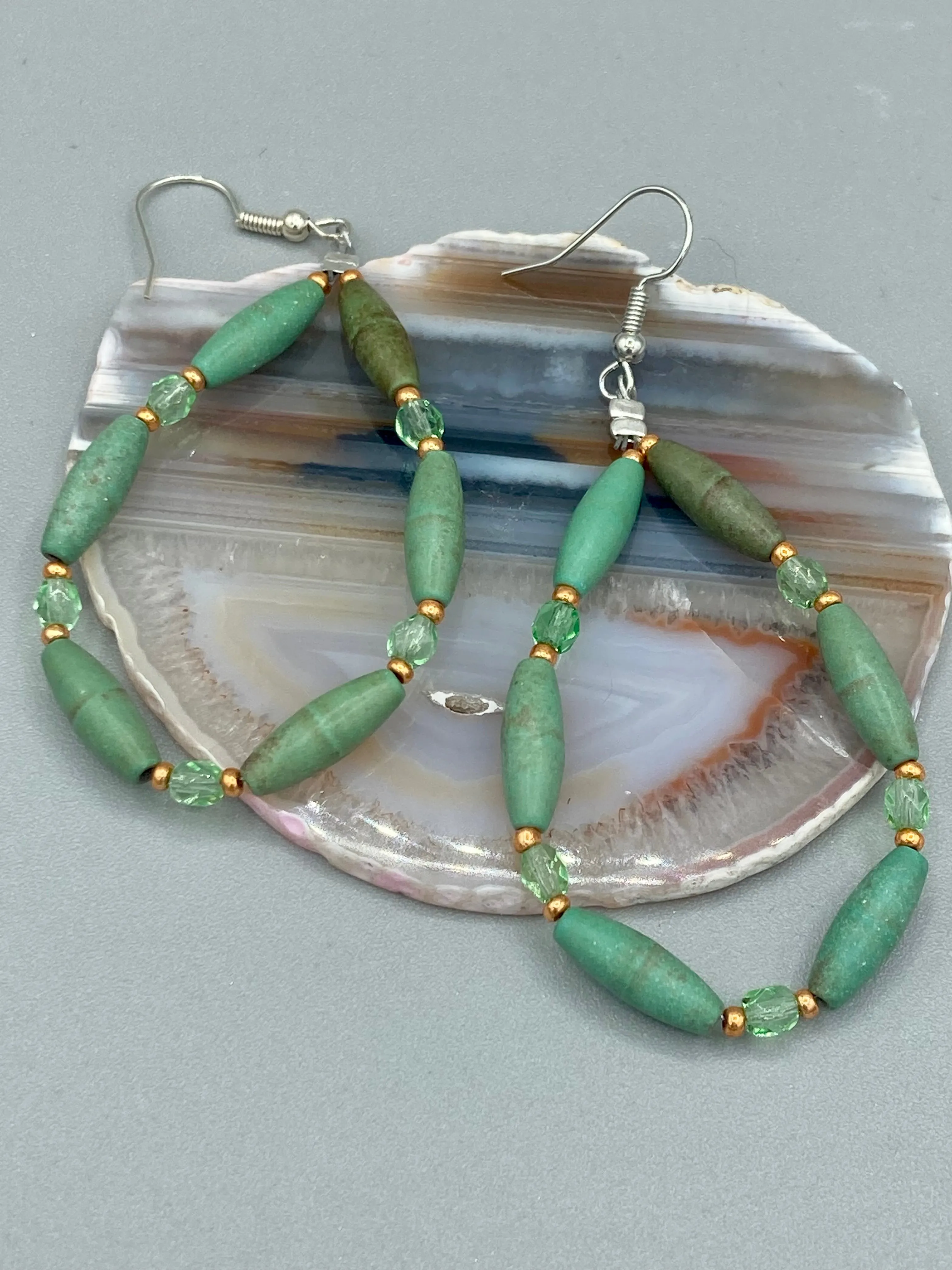 Forest Green Magnesite Stone Beaded Earrings, Hippie Vibe, Shabby Chic, Boho Chic, Nature Inspired, Bohemian