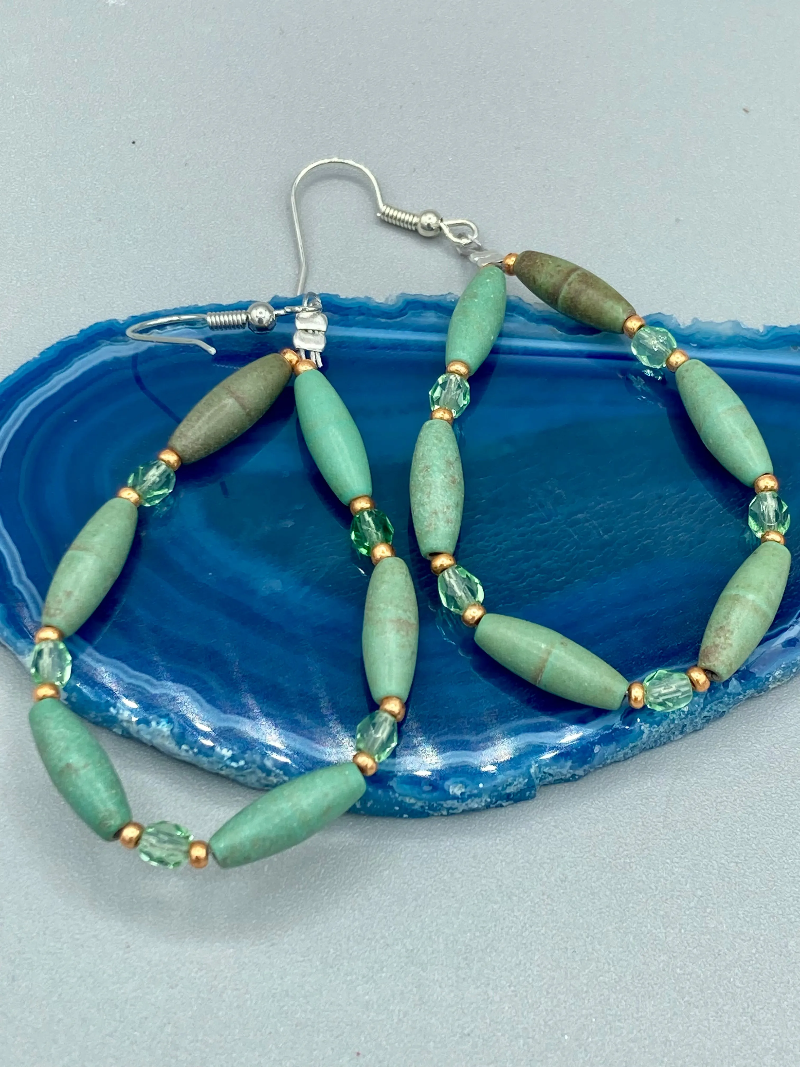Forest Green Magnesite Stone Beaded Earrings, Hippie Vibe, Shabby Chic, Boho Chic, Nature Inspired, Bohemian