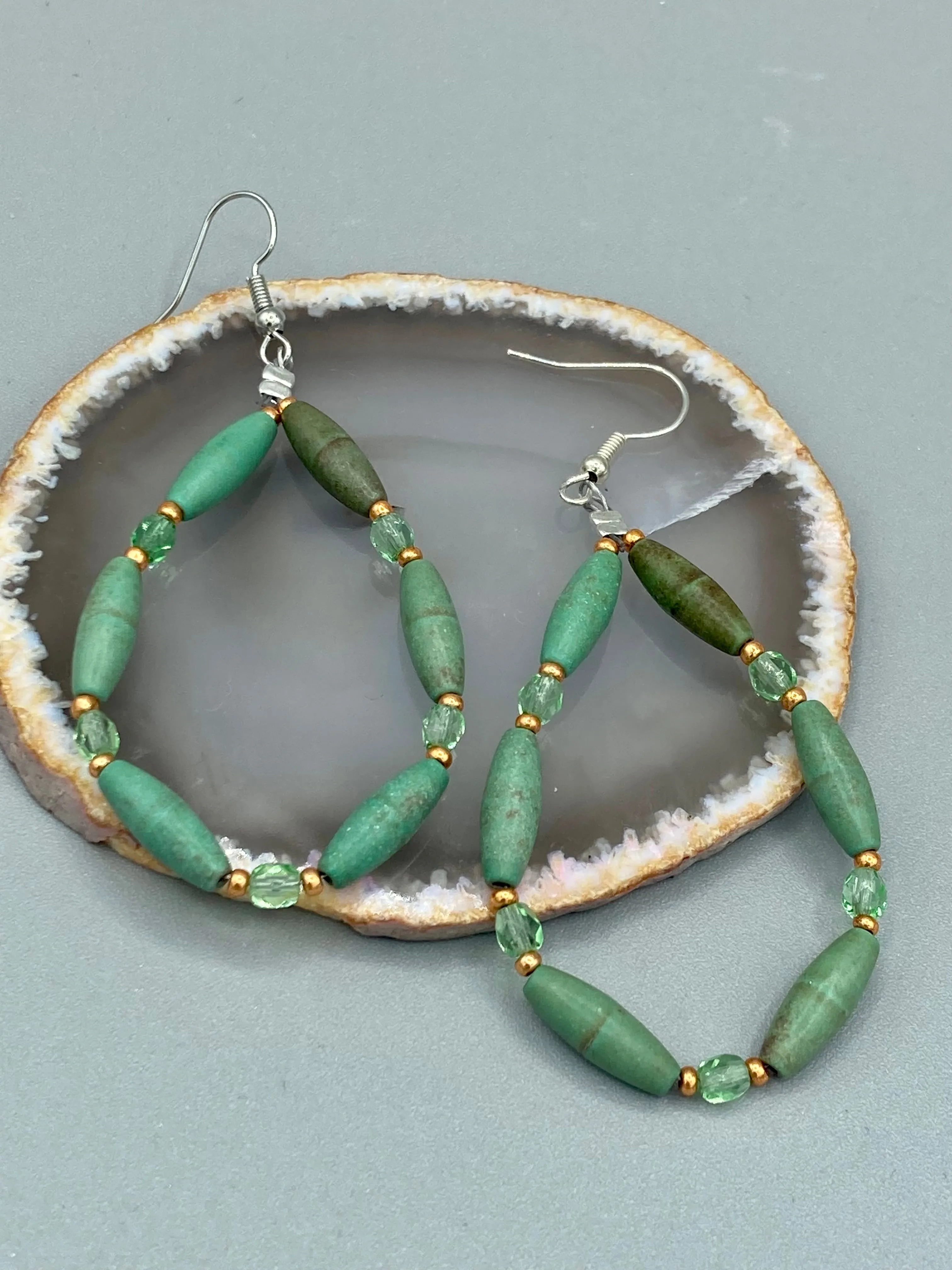 Forest Green Magnesite Stone Beaded Earrings, Hippie Vibe, Shabby Chic, Boho Chic, Nature Inspired, Bohemian