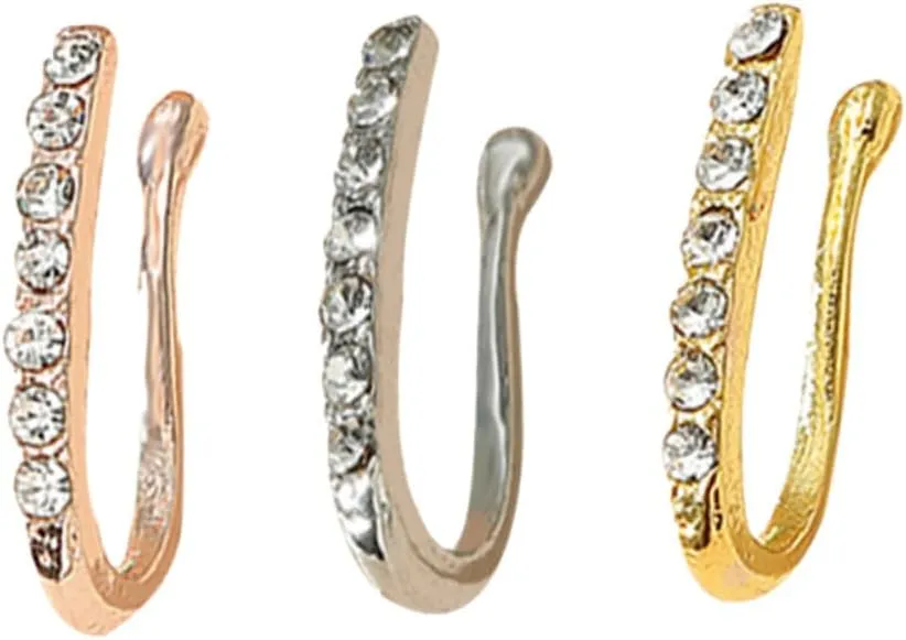 FRCOLOR 3Pcs Rhinestone U Shaped Nose Rings Kit Non Piercing Jewelry for Festivals Parties Dances Stylish Nose Jewelry