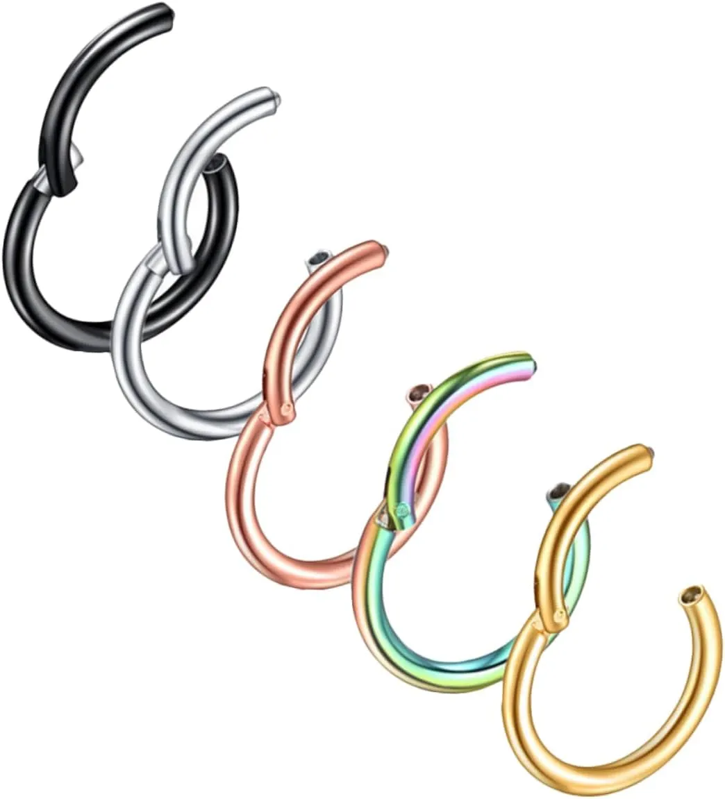 FRCOLOR 5Pcs Stainless Steel Nose Rings Fake Nose Hoops Steel Rainbow for Comfortable Body Piercing Jewelry for Women and Men