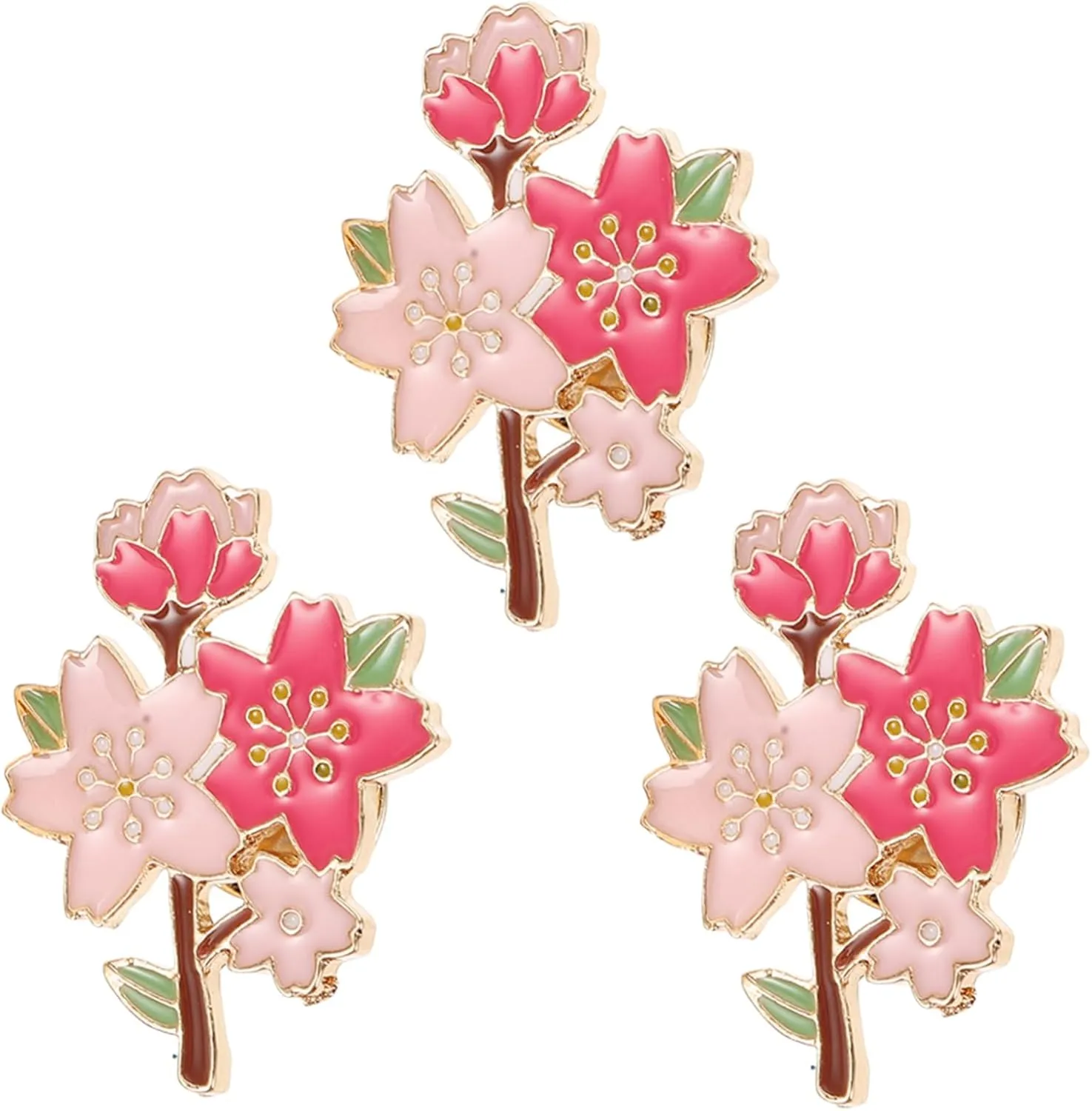 FRCOLOR Fashionable Cherry Blossom Pins Enamel Brooches for Women Easy Clip Pins for Backpacks Jackets