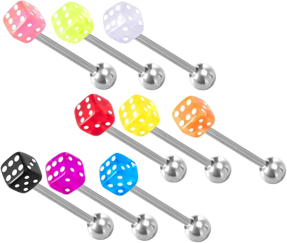 GALPADA 9Pcs Dice Tongue Rings Piercings Creative Body Jewelry for Men Women Unique Neon Tongue Studs for Special Occasions