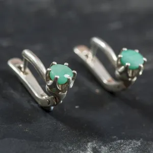 Genuine Emerald Earrings - Green Drop Earrings - Dainty Round Earrings