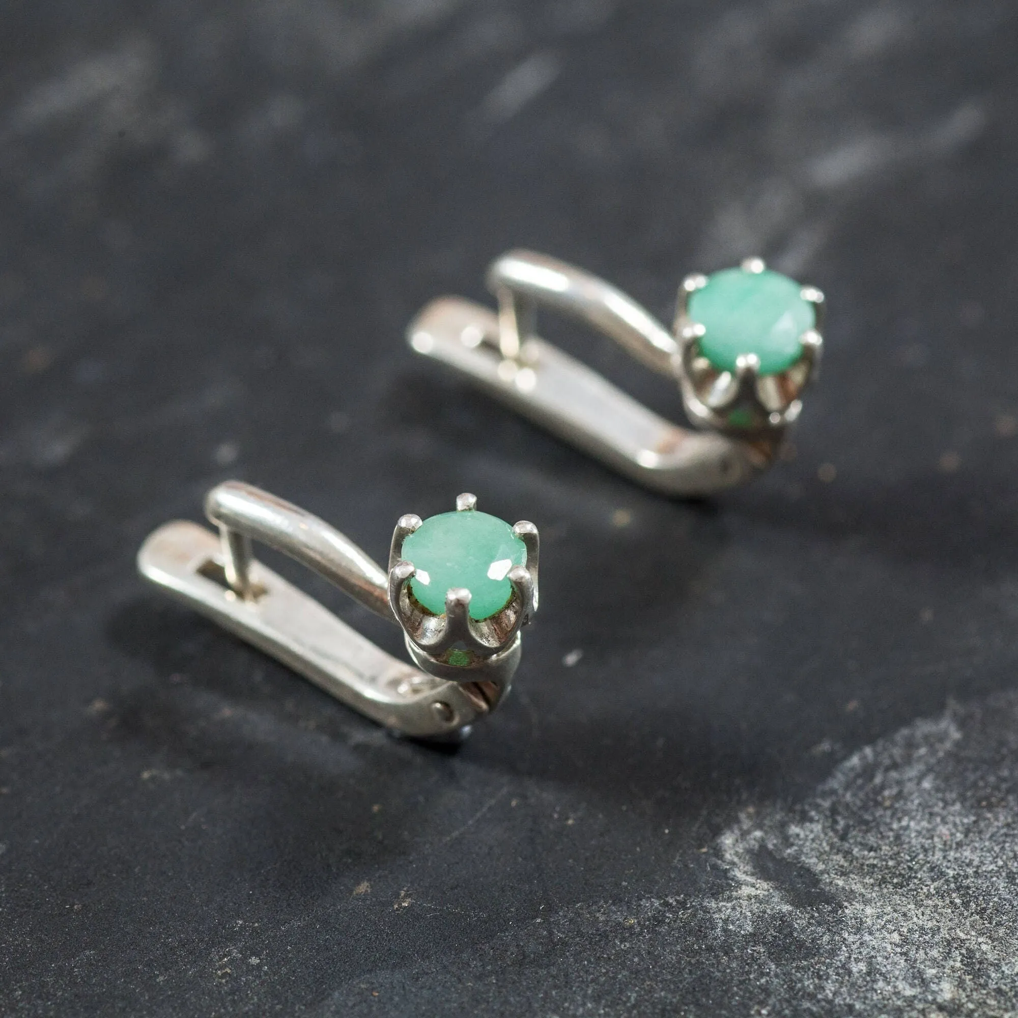 Genuine Emerald Earrings - Green Drop Earrings - Dainty Round Earrings