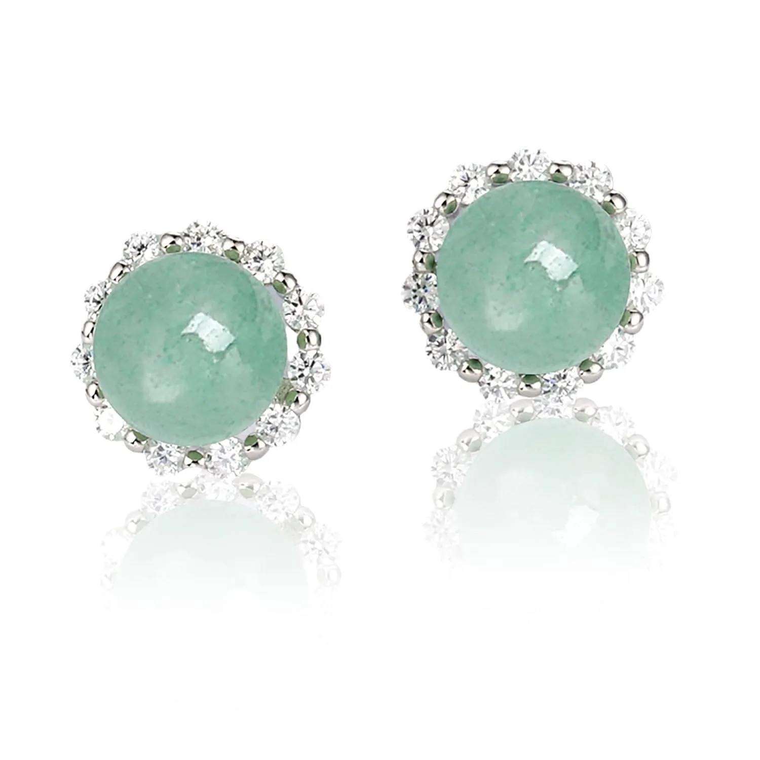GLLBTPT Jade Earrings Studs 925 Sterling Silver Earrings Studs for Women,Diamond Round Stud Earrings for Sensitive Ears,Handmade Jade Earrings for Birthday Anniversary (silver, circular drill)