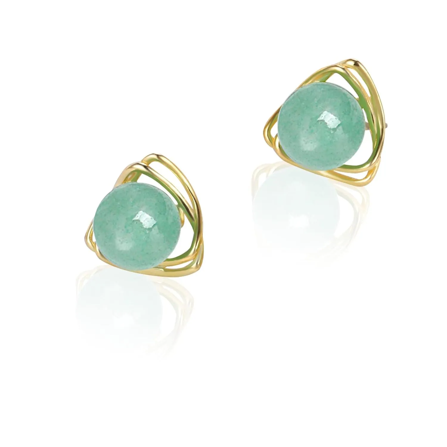 GLLBTPT Jade Earrings Studs,Green Jade Earrings for Women,925 Sterling Silver Earrings Studs for Sensitive Ears,Handmade Jade Earrings for Birthday Anniversary (gold, double triangle)