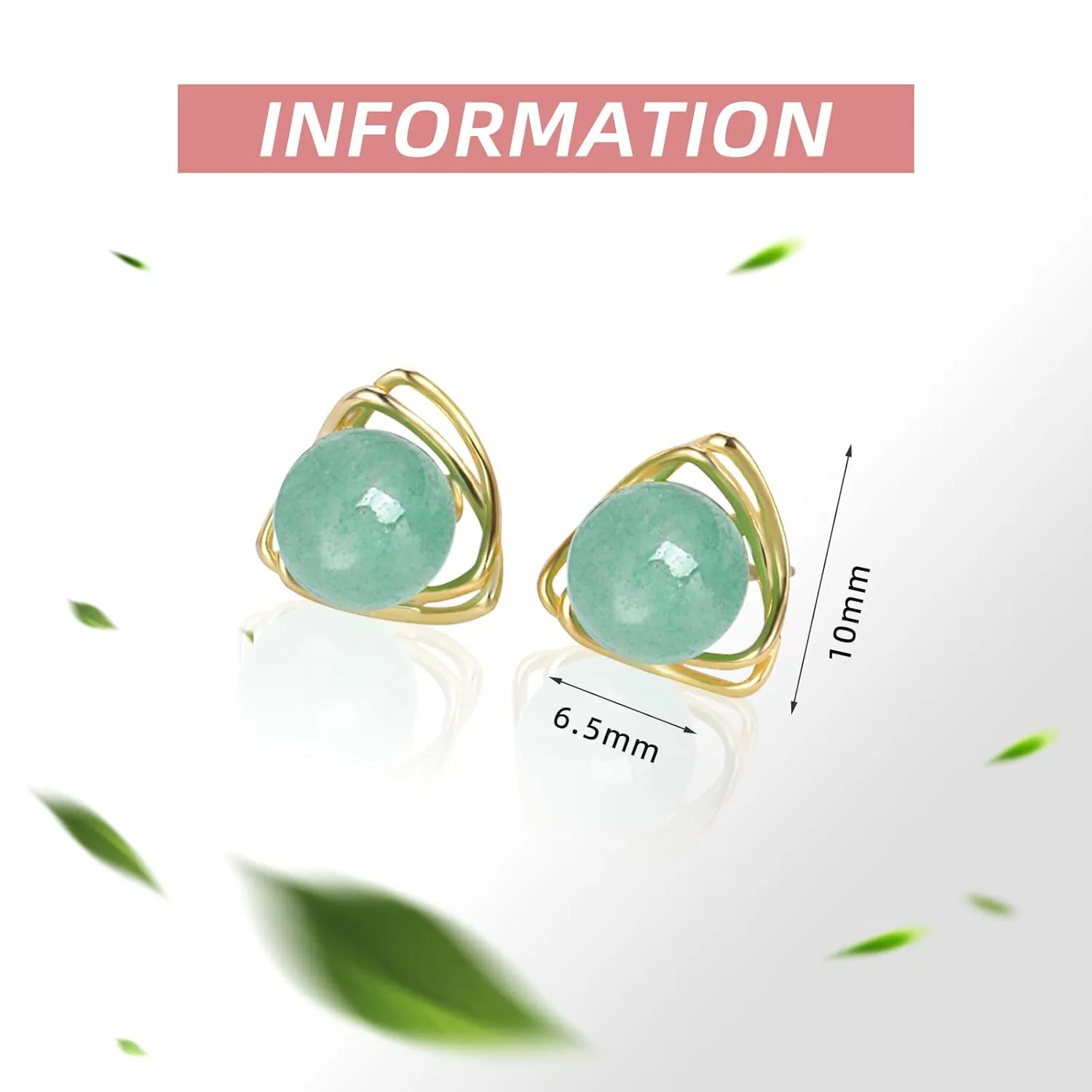 GLLBTPT Jade Earrings Studs,Green Jade Earrings for Women,925 Sterling Silver Earrings Studs for Sensitive Ears,Handmade Jade Earrings for Birthday Anniversary (gold, double triangle)