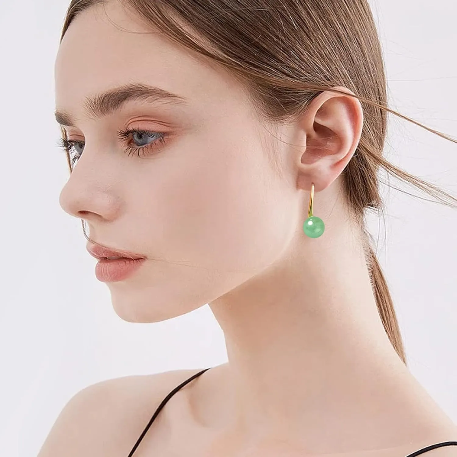 GLLBTPT Vintage 925 Sterling Silver Jade Drop Earrings,Green Earring Women,Jade Jewelry for Women,Good Luck Handmade Earrings Gift for Birthday Anniversary (gold)