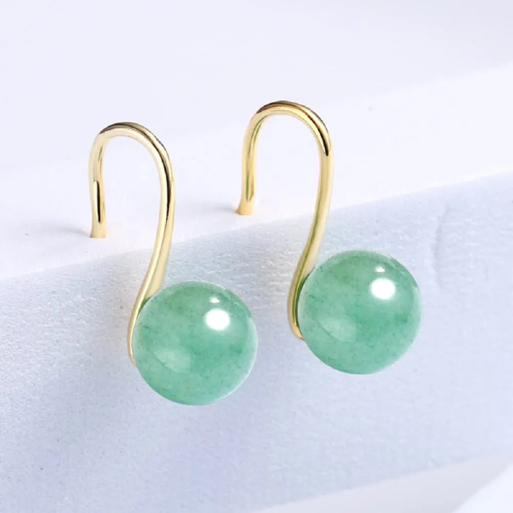 GLLBTPT Vintage 925 Sterling Silver Jade Drop Earrings,Green Earring Women,Jade Jewelry for Women,Good Luck Handmade Earrings Gift for Birthday Anniversary (gold)