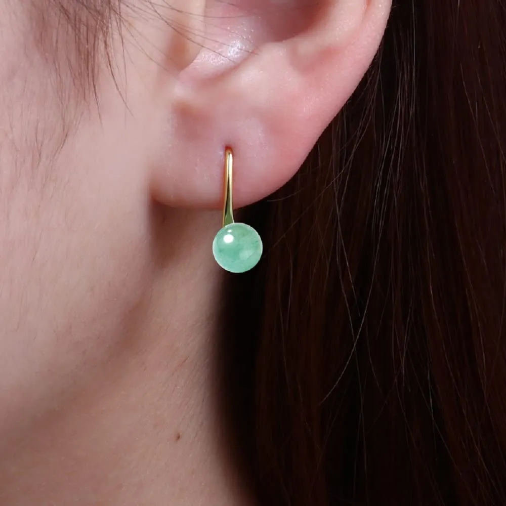 GLLBTPT Vintage 925 Sterling Silver Jade Drop Earrings,Green Earring Women,Jade Jewelry for Women,Good Luck Handmade Earrings Gift for Birthday Anniversary (gold)