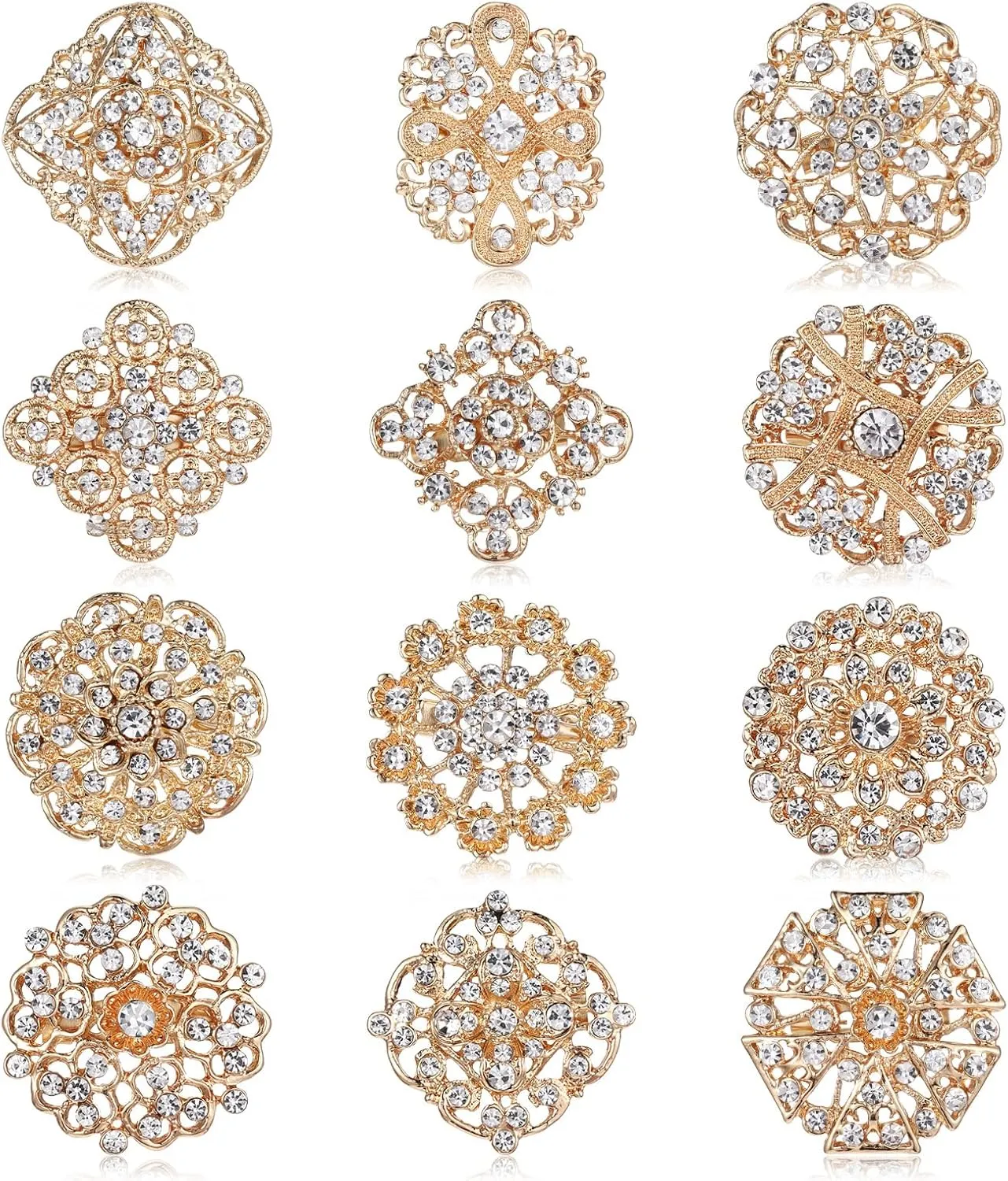 Gold Brooches for Women, Elegant Rhinestone Brooch Exquisite Flower Lapel Badge Brooch Pins for Women for DIY Wedding Dress Bouquet Kit