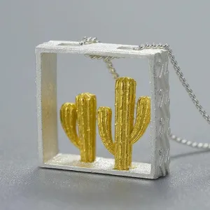 Gold Cactus Design Pendant
