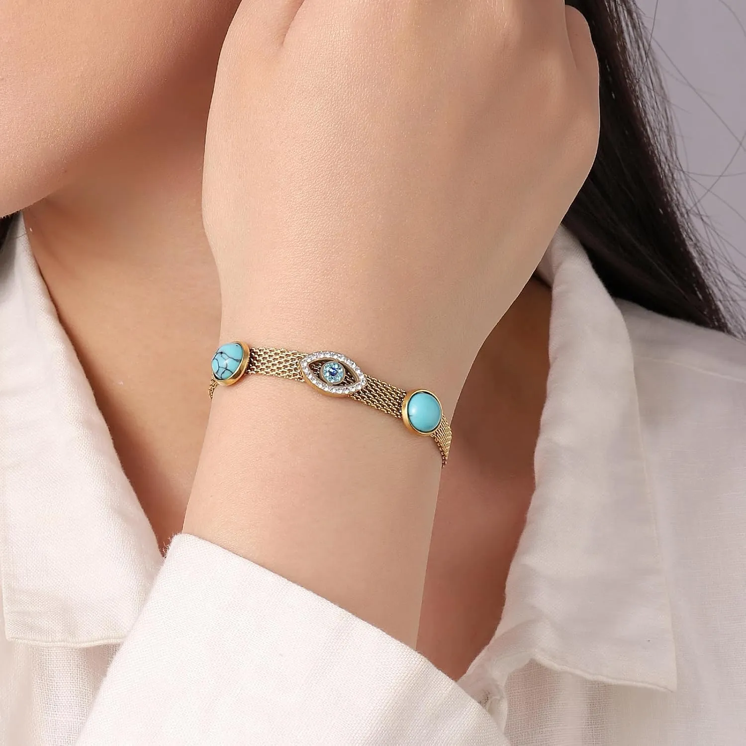 Gold Charm Bracelet for Women 14k Gold Plated Dainty Gold Bracelet for Women Chain Link Bracelet Tennis Bracelet with Cubic Zirconia Diamond Adjustable Bracelets for Women