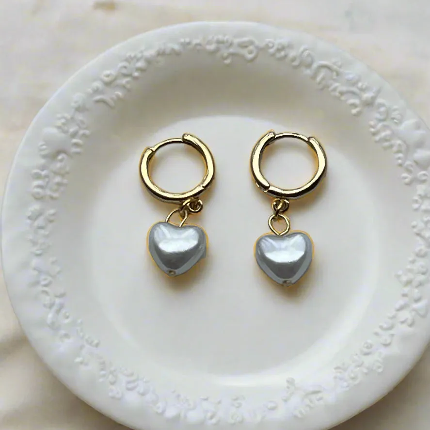 Gold Huggie Hoop Earrings with Heart Charm