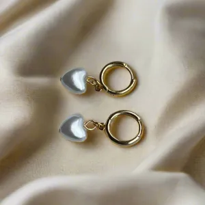 Gold Huggie Hoop Earrings with Heart Charm