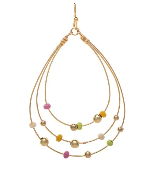 Gold Multicolor Bead Triple Teardrop Earring