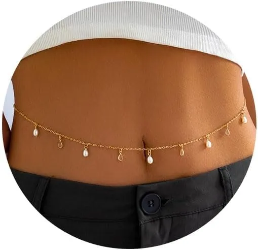 Gold Pearl Body Chains for Women Boho Adjustable Waist Chain Layered Beach Waist Chain Summer Jewelry Gift for Women