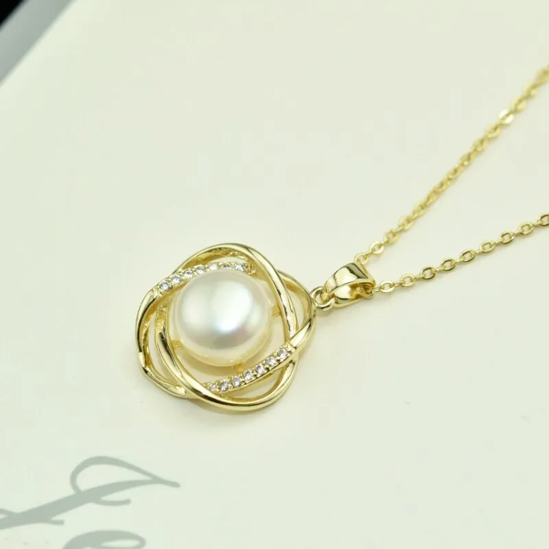 Gold Pearl Necklace 925 Sterling Silver Jewelry 100% Real Pearl Simple Choker Necklace Pendant