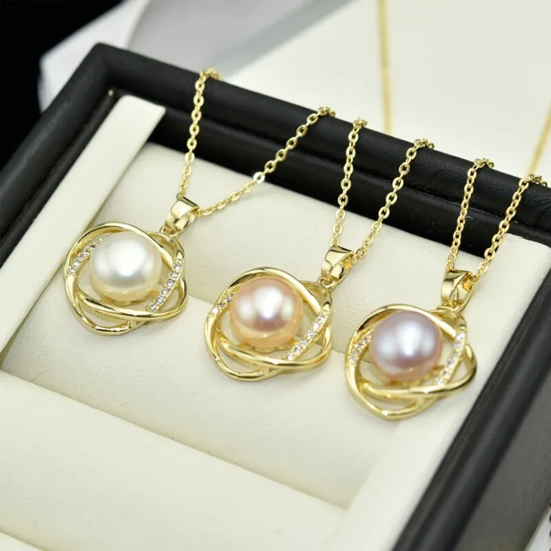 Gold Pearl Necklace 925 Sterling Silver Jewelry 100% Real Pearl Simple Choker Necklace Pendant