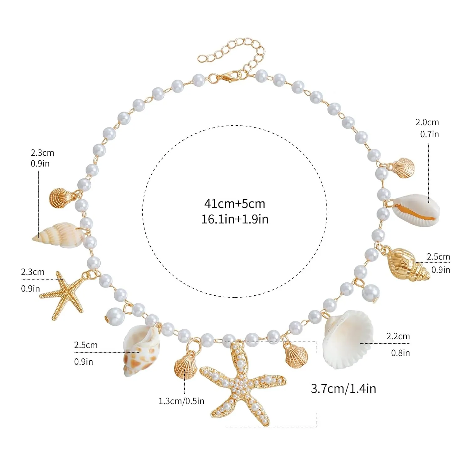 Gold Plated Body Chains Dainty Boho Shell Conch Starfish Pearl Pendant Charm Beach Waist Chain Adjustable Bikini Belly Chain Jewelry Accessories for Women Sexy Summer Beach Vacation D