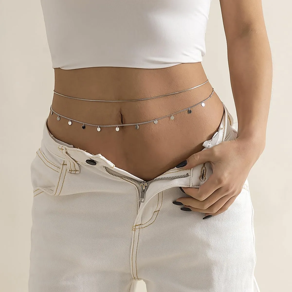 Gold Plated Waist Chain Boho Layered Belly Body Chain Butterfly Star Pearl Cross Adjustable Multilayer Sexy Bikini Waist Chain for Women