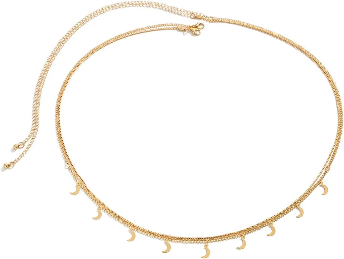 Gold Plated Waist Chain Boho Layered Belly Body Chain Butterfly Star Pearl Cross Adjustable Multilayer Sexy Bikini Waist Chain for Women