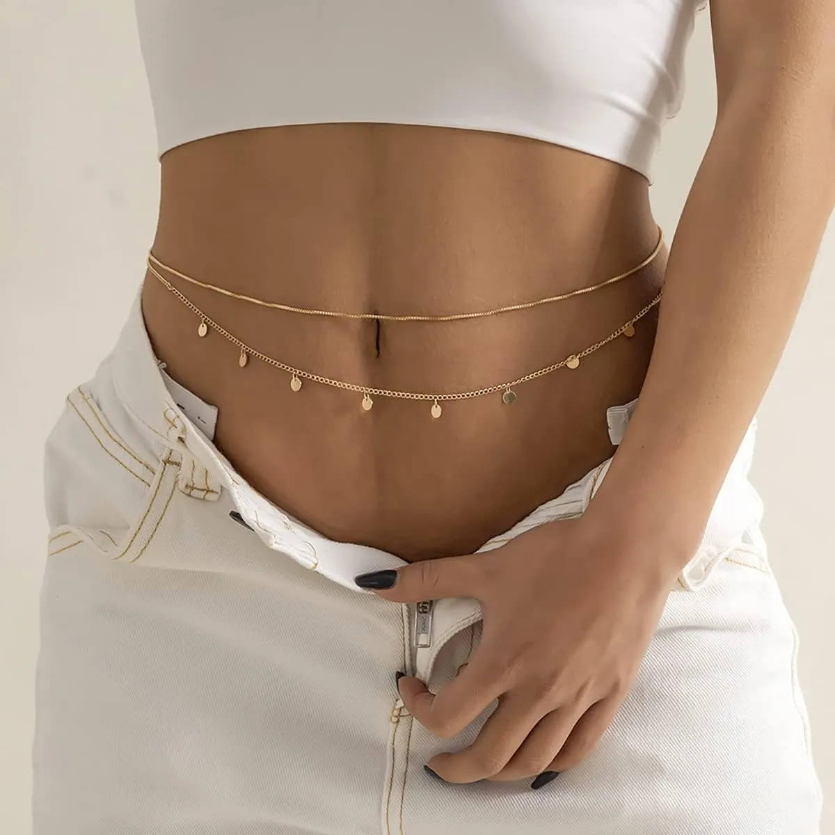 Gold Plated Waist Chain Boho Layered Belly Body Chain Butterfly Star Pearl Cross Adjustable Multilayer Sexy Bikini Waist Chain for Women