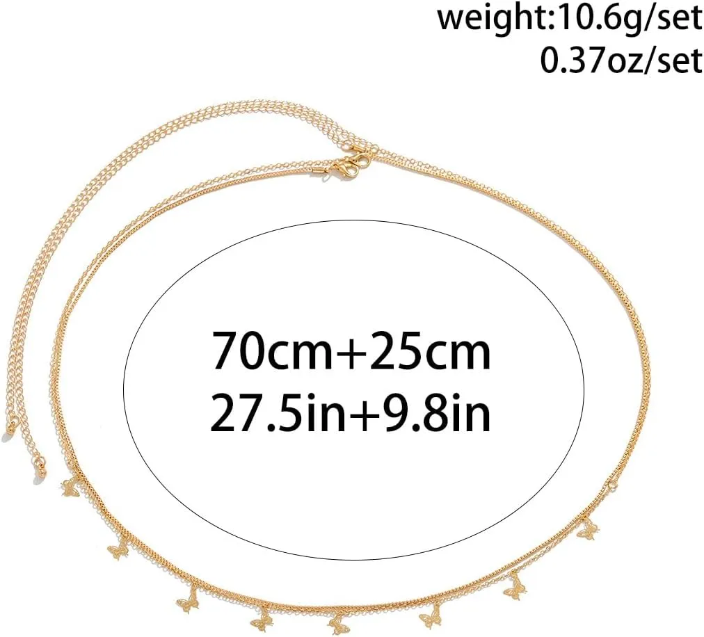 Gold Plated Waist Chain Boho Layered Belly Body Chain Butterfly Star Pearl Cross Adjustable Multilayer Sexy Bikini Waist Chain for Women