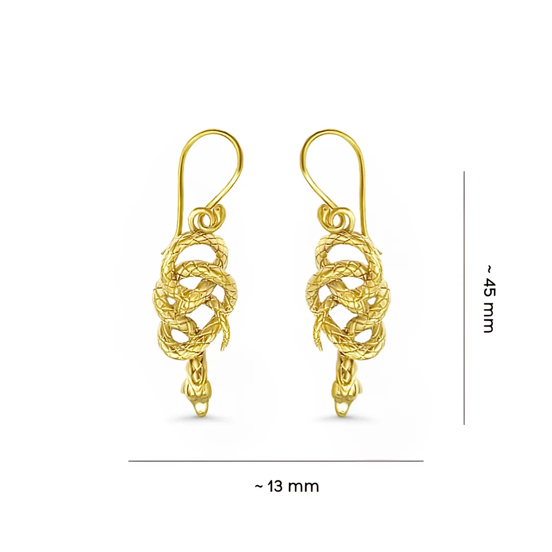 Gold Snake Earrings - Serpent Drop Dangle Statement Jewelry